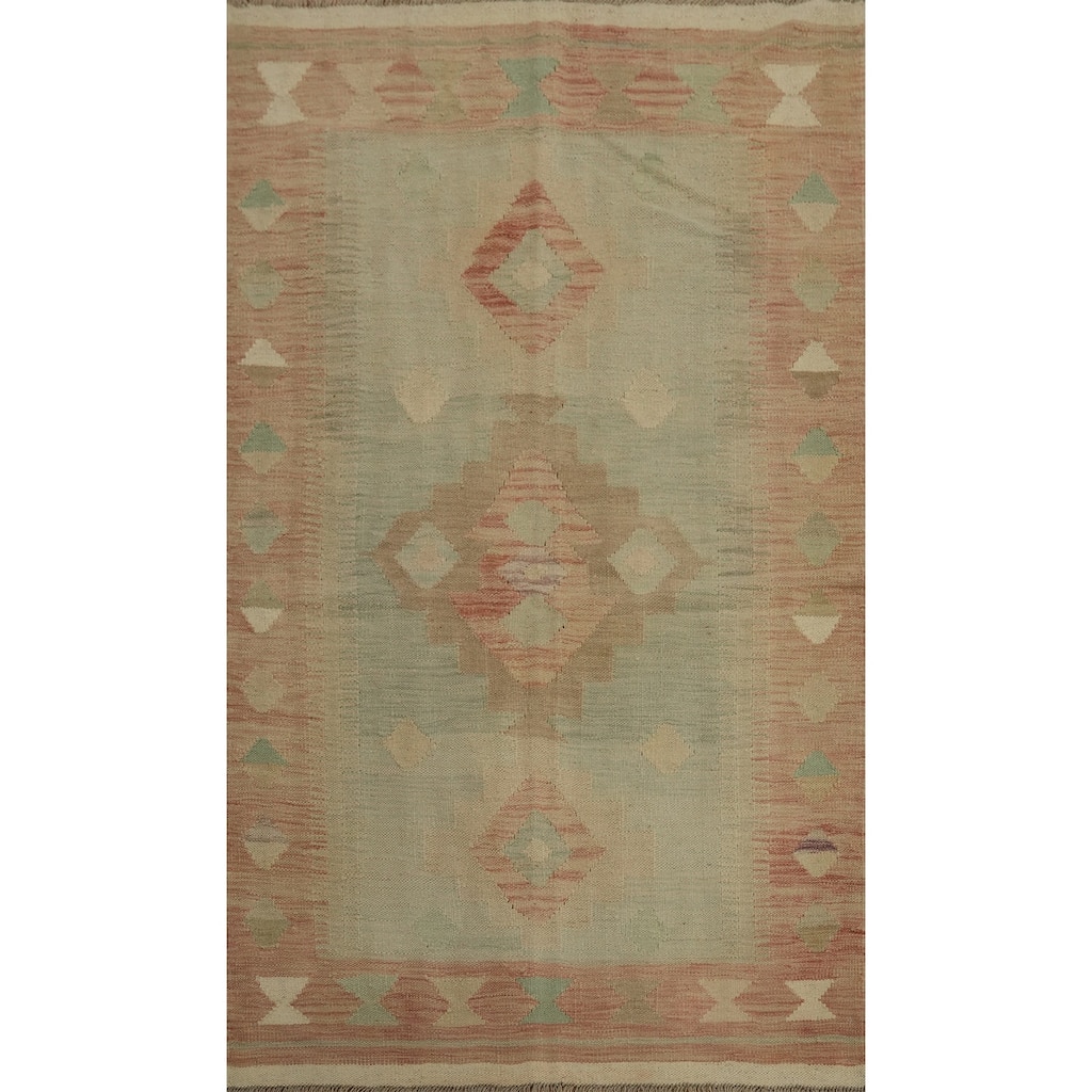 Hand Woven Oriental 100% Wool Carpet Southwestern Tribal Green Kilim Area Rug - 6' 0'' X 3' 9''