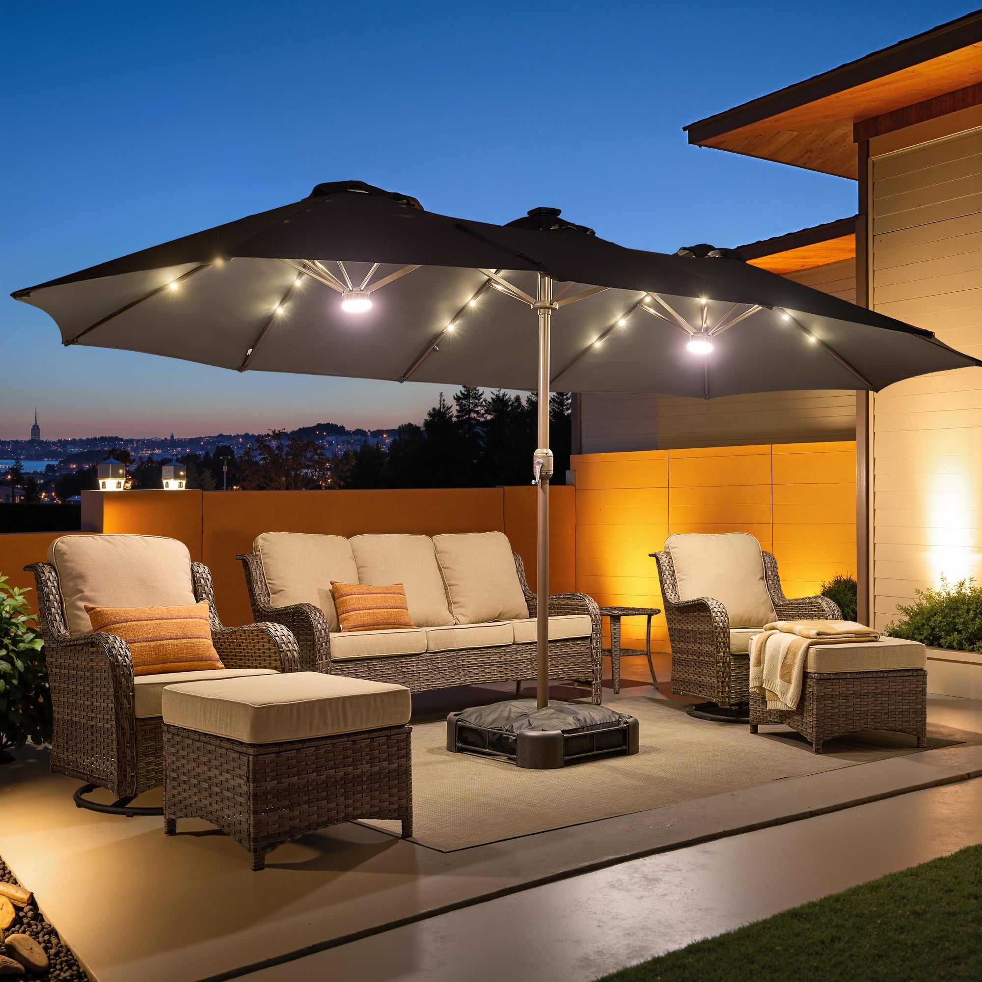 heavy dury patio umbrellas with solar lights Rectangular LED Umbrella resistant to prevent fading and last longer. 10 Ft. Solar Power Lighted