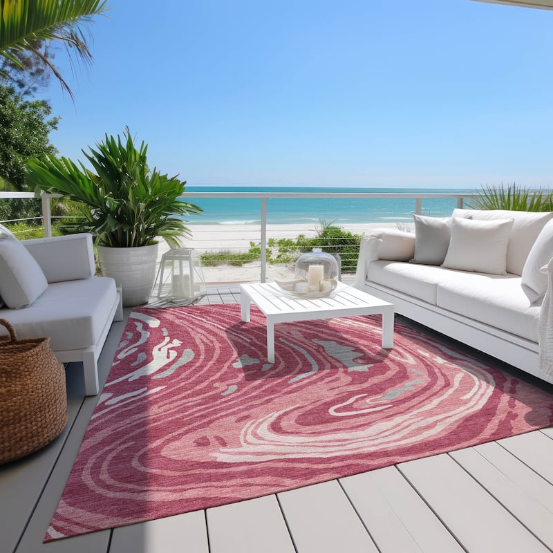 Machine Washable Indoor/ Outdoor Abstract Brushstrokes Chantille Rug