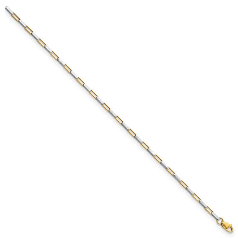 Curata 14k Two tone Gold 7.5" 2.23mm Polished Elongated Box Links Bracelet