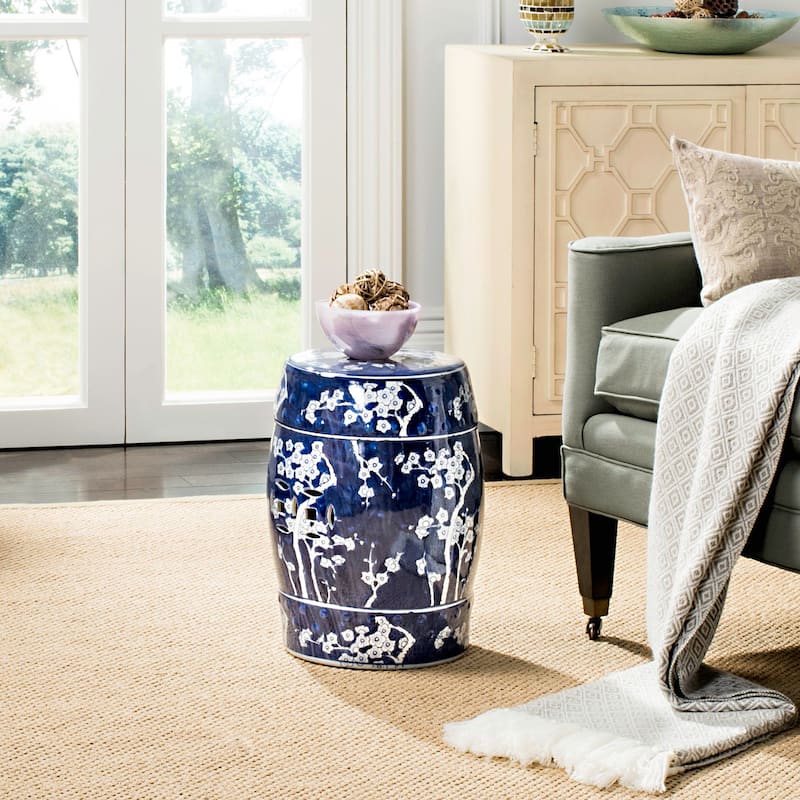 SAFAVIEH Heideline Midnight Blue Ceramic Decorative Garden Stool - Dark Blue