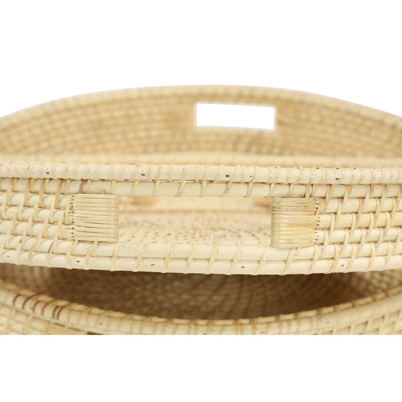 Cream Rattan Living Room Decor Tray with Slot Handles (Set of 2) - 20 x 20 x 3Round