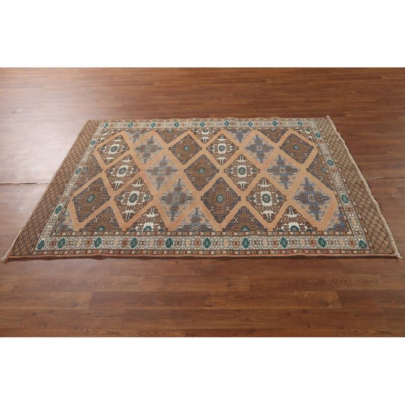 Geometric Turkoman Persian Vintage Area Rug Handmade Wool Carpet - 4'5" x 5'11"