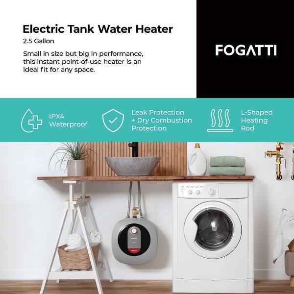 Mini-Tank Water Heater – 2.5 Gallon, 1440W, 120V, 55-145°F, Stainless Steel, Wall/Shelf Mount, For Kitchen Or Bathroom