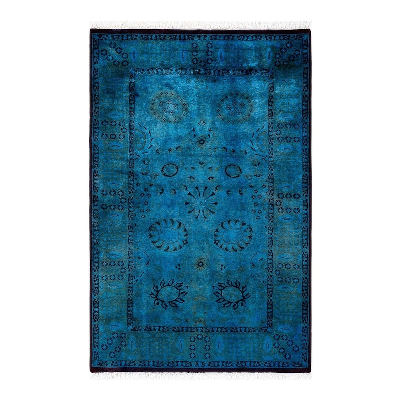 Overton Hand Knotted Wool Vintage Inspired Modern Contemporary Overdyed Blue Area Rug - 3' 1" x 5' 3"