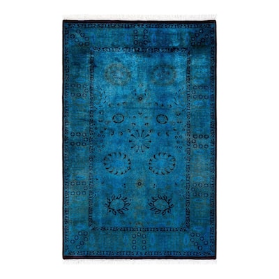 Overton Hand Knotted Wool Vintage Inspired Modern Contemporary Overdyed Blue Area Rug - 3' 1" x 5' 3"