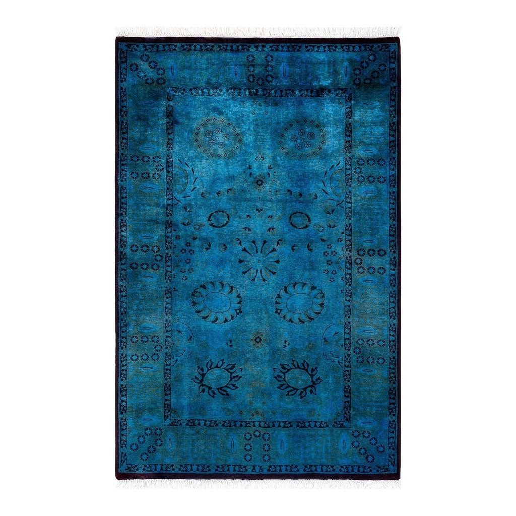 Overton Hand Knotted Wool Vintage Inspired Modern Contemporary Overdyed Blue Area Rug - 3' 1" x 5' 3"