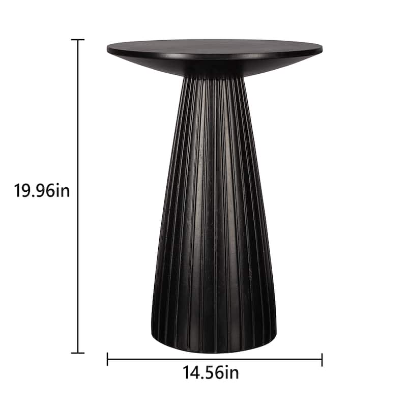 Round Black Side Table End Table with Pedestal Fluted