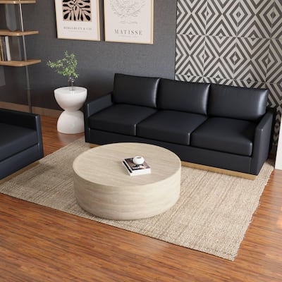 Sandy Round Coffee Table in Fiberstone for Indoor Home and Outdoor Patio Modern Accent Center Table - 11" H x 31.5" W x 31.5" D