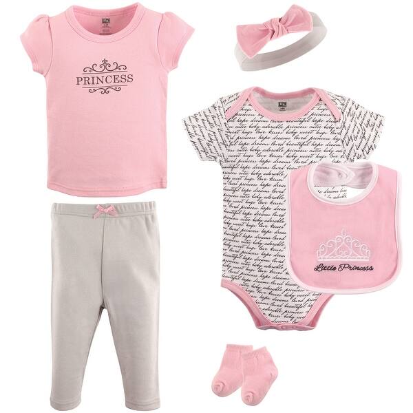 slide 1 of 1, Hudson Baby Infant Girl Cotton Layette Set, Princess Pink 6-Piece 0-3 Months - Princess Pink 6-Piece