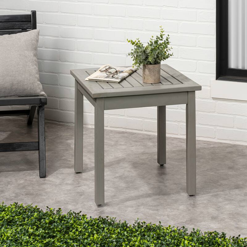 18.9" Square Slatted Solid Acacia Wood Indoor/Outdoor Adirondack Side Table, By JONATHAN Y