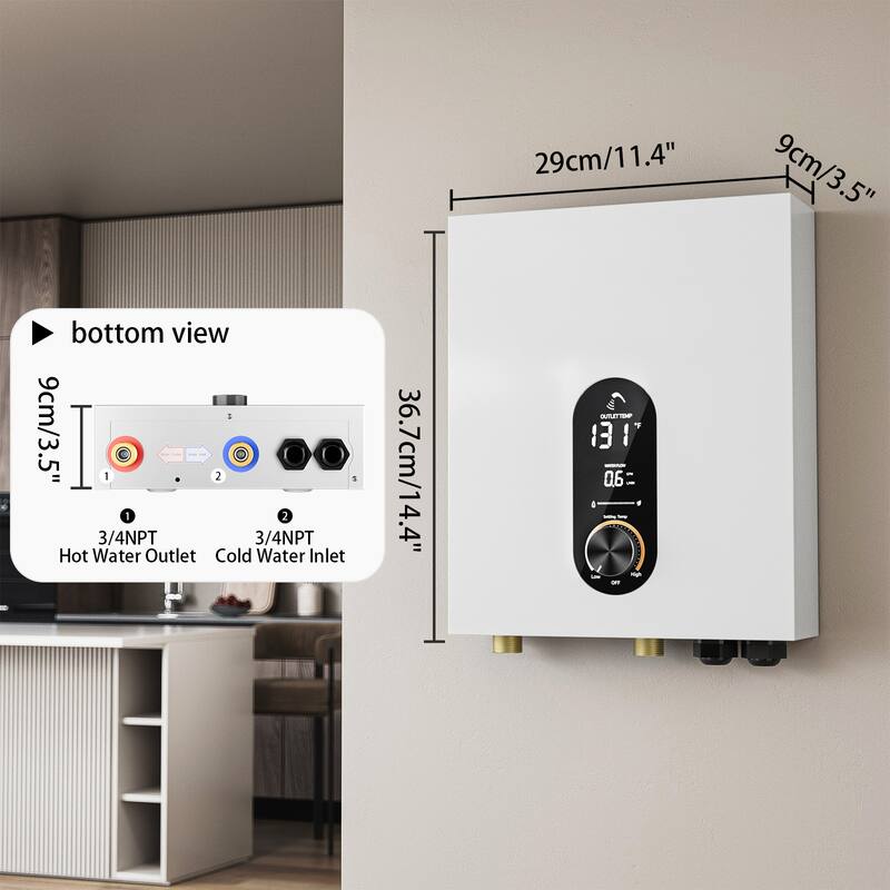 18KW Tankless Electric Water Heater, On Demand Instant Hot Water Heater with LED Temperature Display, 240V Wall Mounted