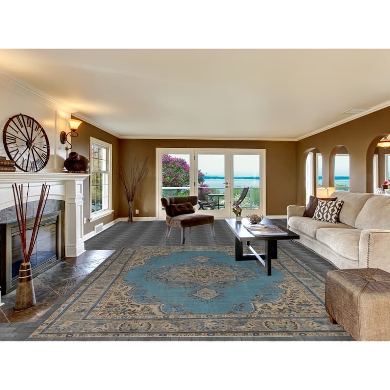 Blue Geometric Tabriz Persian Area Rug Oriental Handmade Wool Carpet - 8'5"x 10'11"