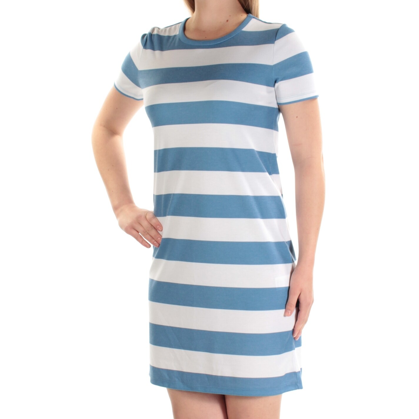 blue white striped shirt dress