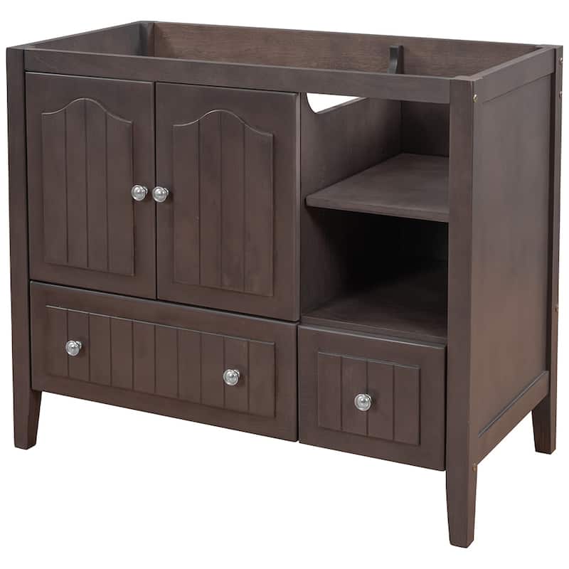 36" Bathroom Vanity with Ceramic Basin - Storage Cabinet with Drawers - Brown