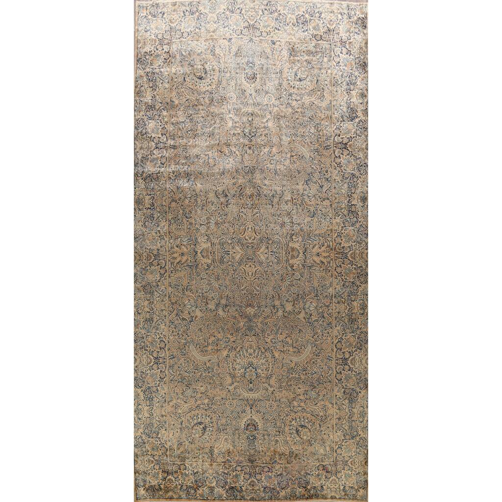 Antique Vegetable Dye Floral Kerman Persian Area Rug Wool Hand-knotted - 10'8" x 20'6"