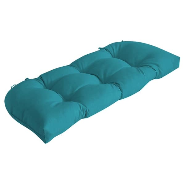 slide 1 of 18, Arden Selections Outdoor 18 x 41.5 in. Wicker Settee 18 in L x 41.5 in W x 5 in H - Lake Blue Leala