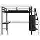 preview thumbnail 6 of 10, Black Full Size Metal Loft Bed with L-shaped Desk and USB, Wardrobe and Adjustable Shelf, LED for Kids, Teens, Adults