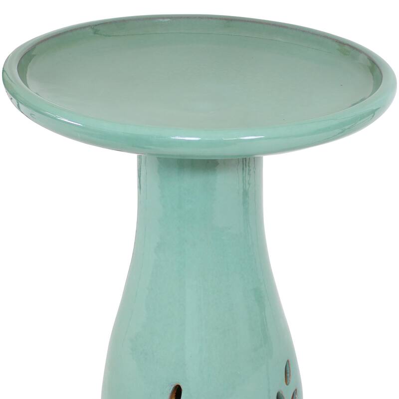Sunnydaze Glazed Ceramic Outdoor Bird Bath - UV/Frost Resistant