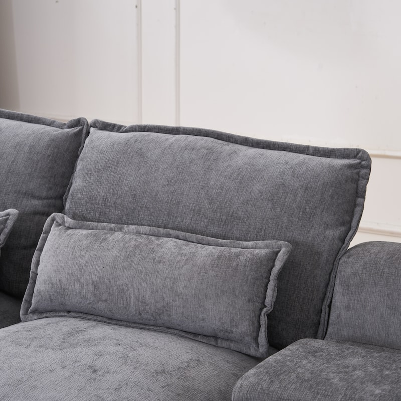 Chenille U-shaped Sectional Sofa with Double Chaise Lounge, Storage Console, Built-in USB Ports, Cup Holders and Armrest Pillows