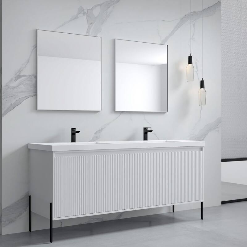Ripple 72" Double Bathroom Vanity Set - White - Double White Sink