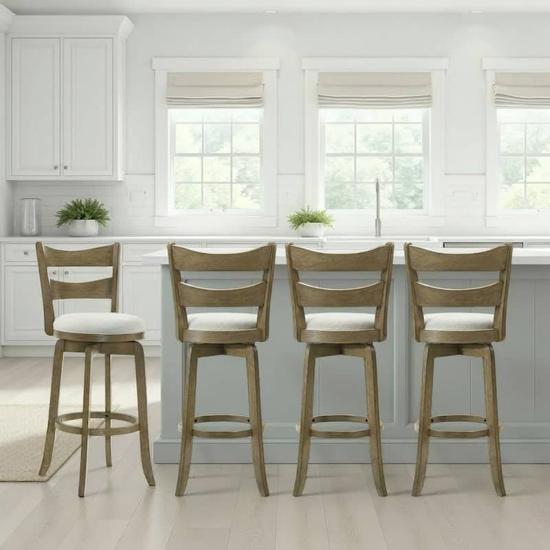 Blair Counter Height or Bar Height Rubberwood Barstool with Fabric Seat - Cream/Putty Brown - Counter Height - Set of 4