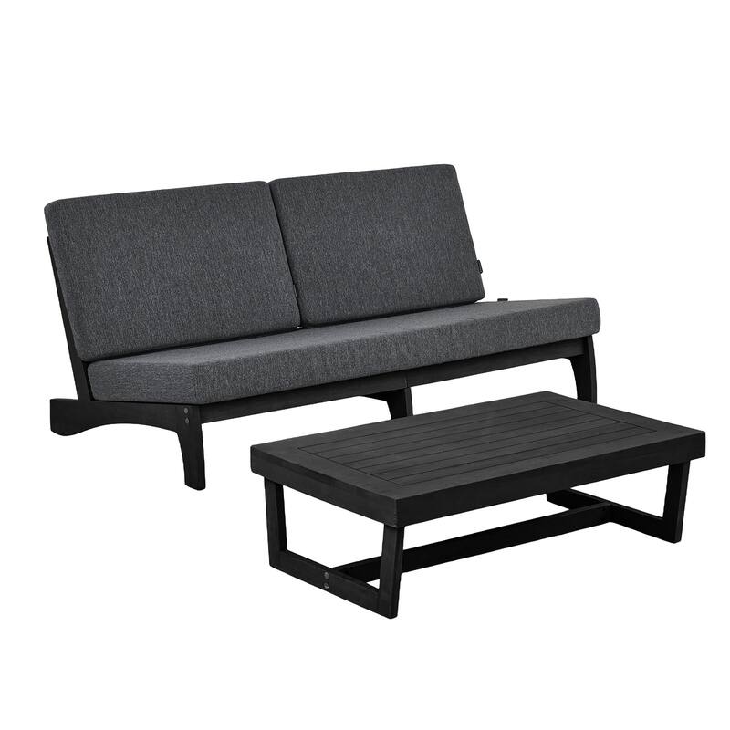 3-Seat Outdoor Sofa Set with Solid Wood Coffee Table, Weather-Resistant Cushions