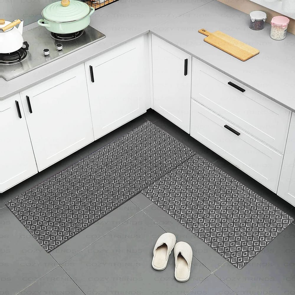 Anti-Fatigue Standing Cushioned Kitchen Bath Mats [Set of 2] Cotton Hand Woven Waterproof Non-Slip-Office, Sink, Laundry