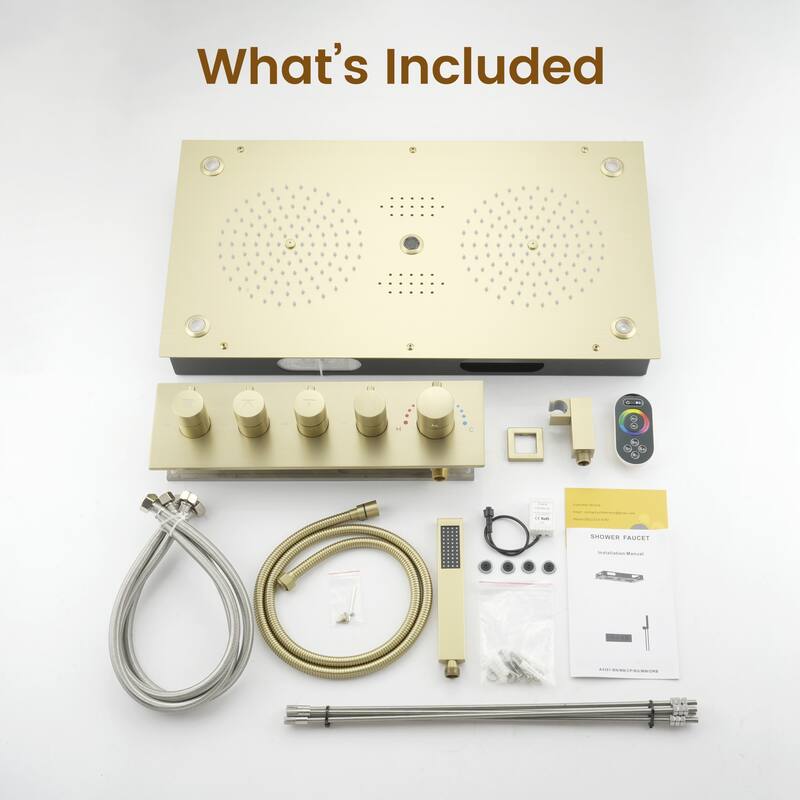 Thermostatic 4-Spray 28 in. x 15 in. Ceiling Mount Fixed and Handheld Dual Shower Head 2.5 GPM with LED Mood Light & Music