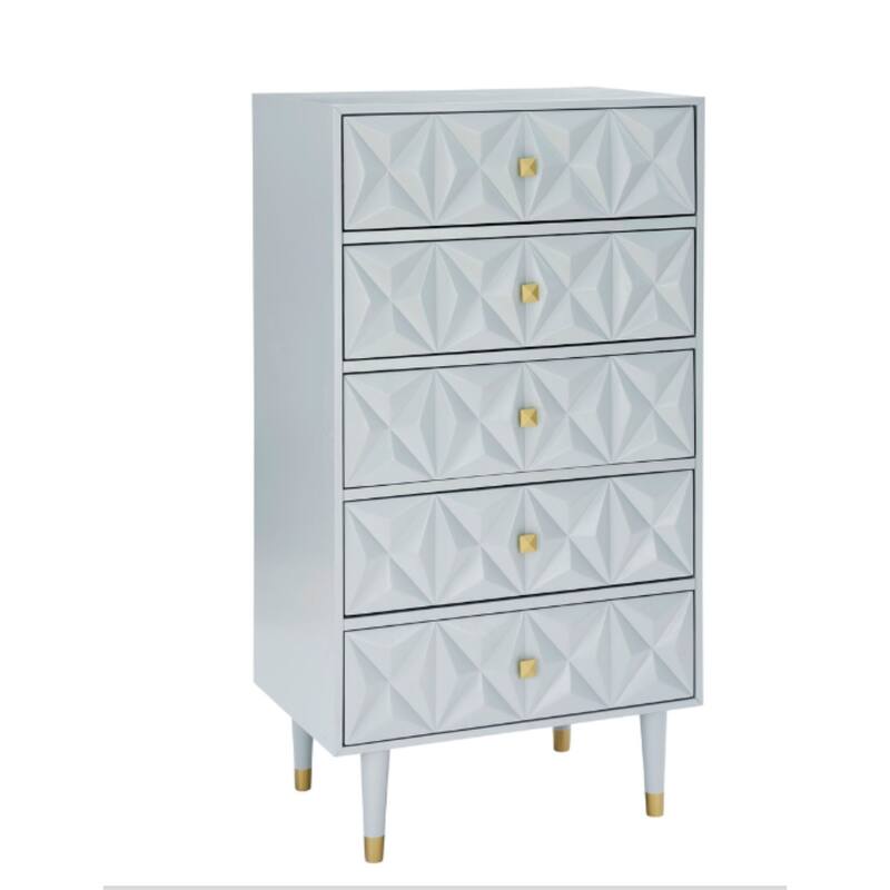 Geometric Patterned Five Drawer Dresser - 52" - Gray