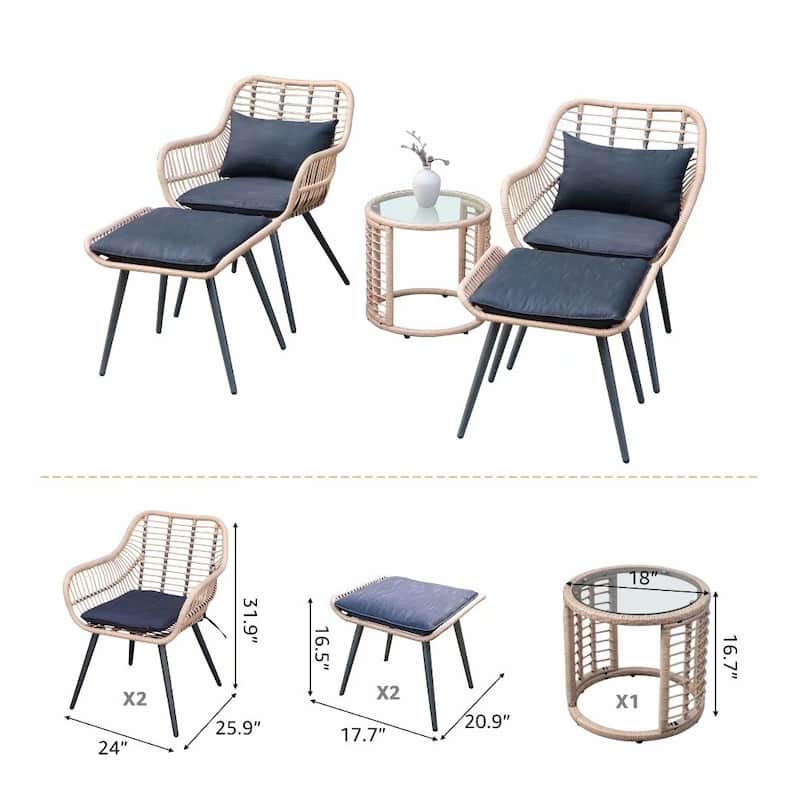 5-Piece Outdoor Wicker Cushioned Conversation Set