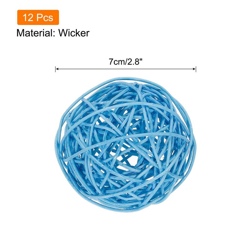 12 Pcs Wicker Rattan Balls 2.8In for Vase Fillers Party Decorative - Light Blue