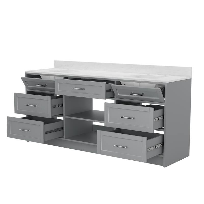 72-in Undermount Double Sink Bathroom Vanity with White Quartz Top