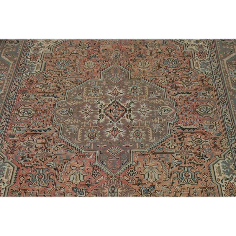 Orange Tabriz Persian Vintage Rug Hand-Knotted Wool Carpet - 6'8" x 9'6"