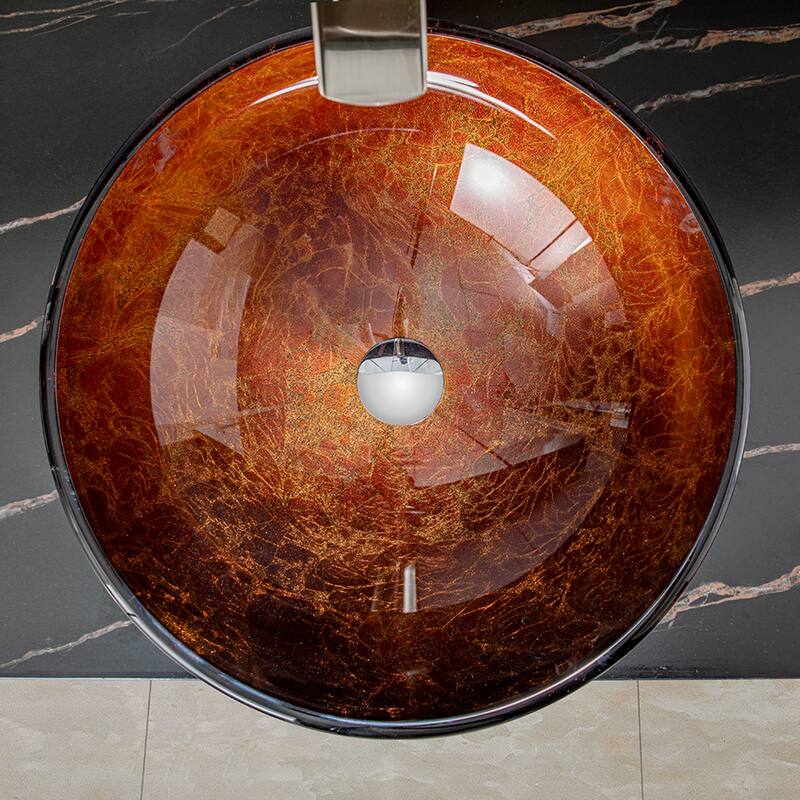 Vinnova Glass Circular Vessel Bathroom Sink without Faucet