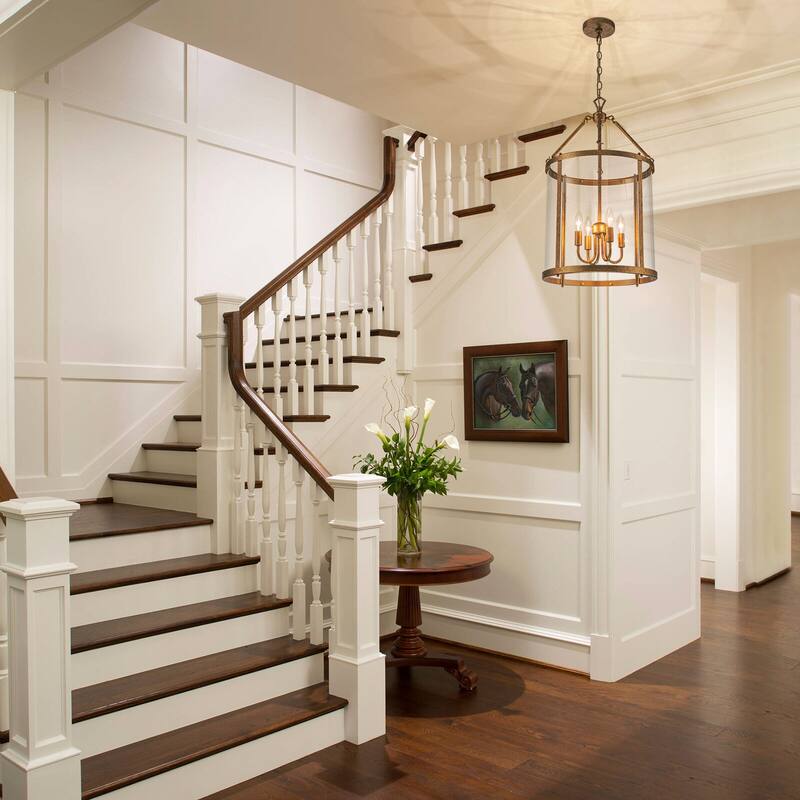 4 - Light Farmhouse Lantern Glass Drum Chandelier for Entryway