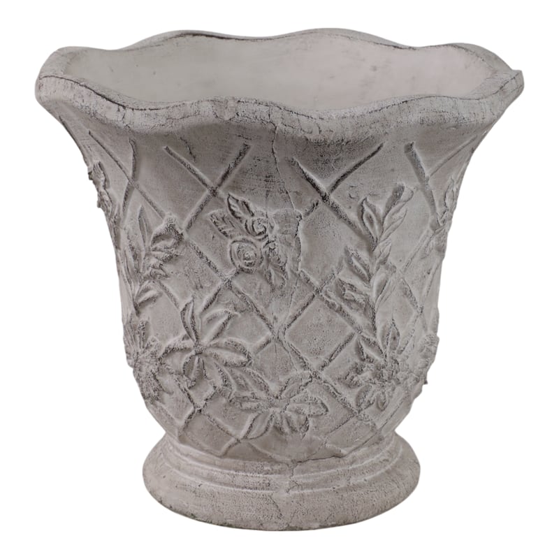 Terracotta Planter Embossed Floral Design Antique Texture - 9" Tan - 10" x 10" x 9" - Tan - 10" x 10" x 9"