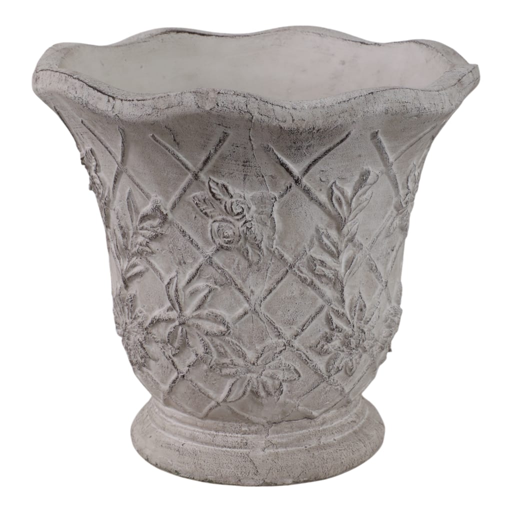 Terracotta Planter Embossed Floral Design Antique Texture - 9" Tan - 10" x 10" x 9"