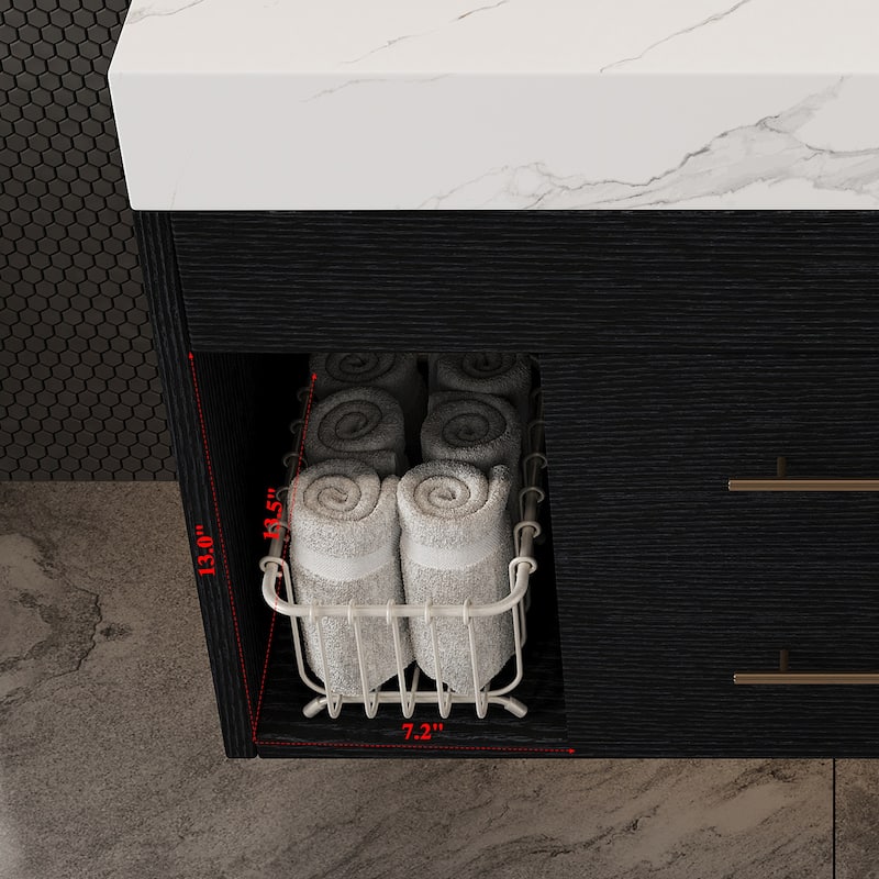 29.9-inch floating bathroom vanity with sintered stone countertop and ceramic undermount sink