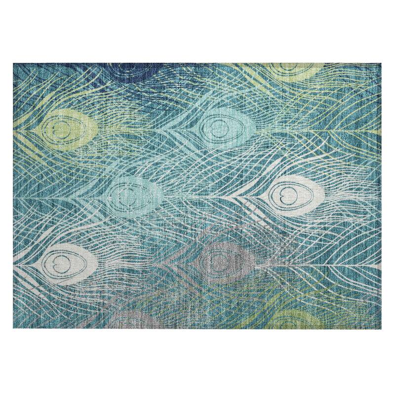 Machine Washable Indoor/ Outdoor Modern Peacock Chantille Rug