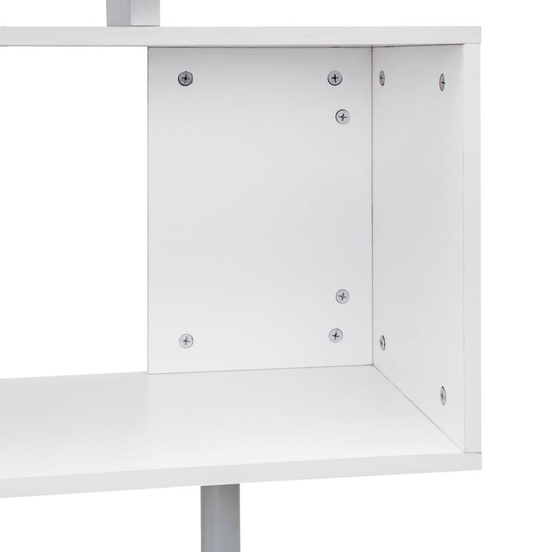 55" 360° Rotating Corner Computer Desk Modern L-Shaped Home Office Workstation with 3-Tier Storage Shelves, Bookshelf - White