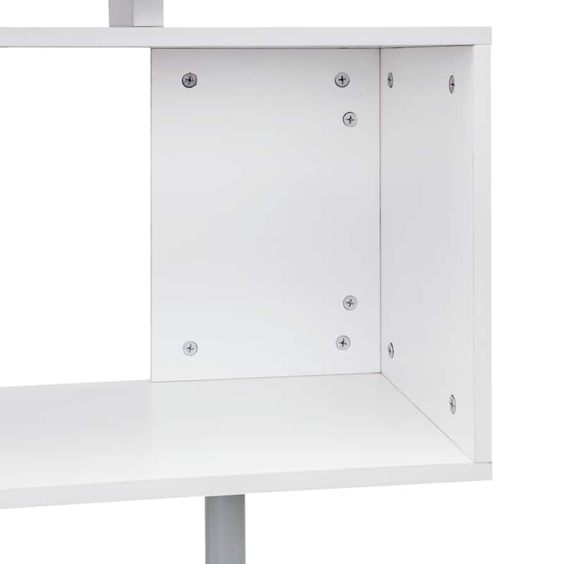 Modern L Shape Space Saving Corner Desk with Rotating Support and Extra Storage for Home Office or Study Area