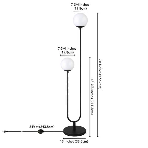 dimension image slide 1 of 2, Dufrene 2-Light Floor Lamp with Glass Shades
