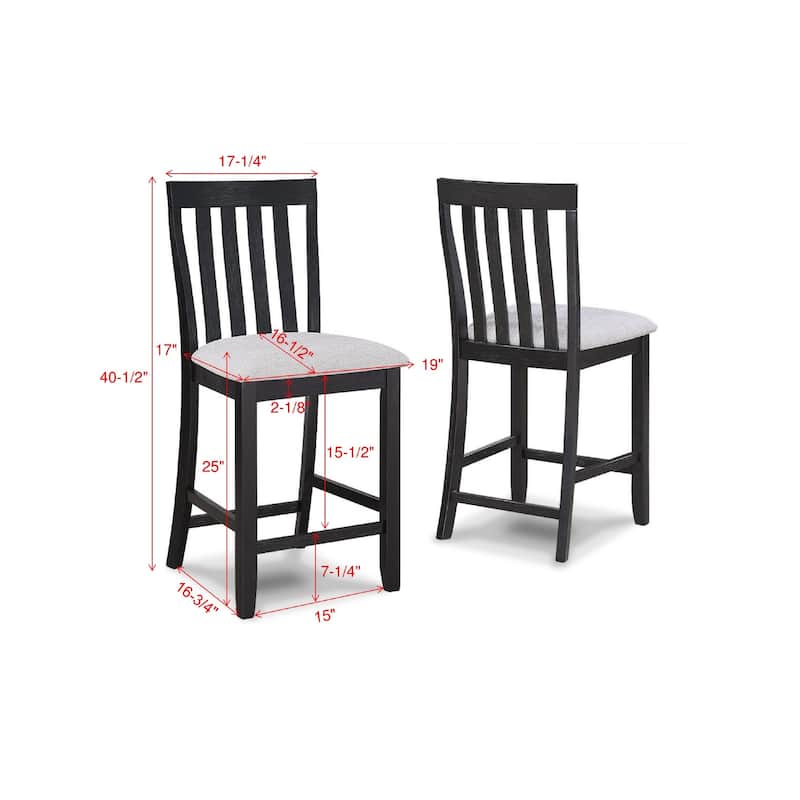2pc Black/Light Gray Counter Height Chair Slat Back Wooden Dining Room Furniture