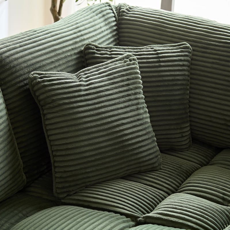 2 Seats Couch with Detachable Cushions Corduroy Upholstery 2 Pillows Living Room Apartment