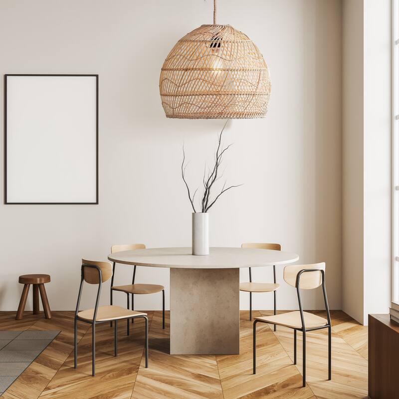 Santana Rattan Pendant Light - Natural Dome 1-Light Handwoven Light Fixture For Modern, Contemporary, Farmhouse Room Decor