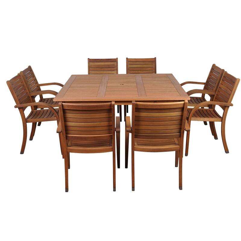 9-Piece Brown Arizona Eucalyptus Square Patio Dining Set 59"