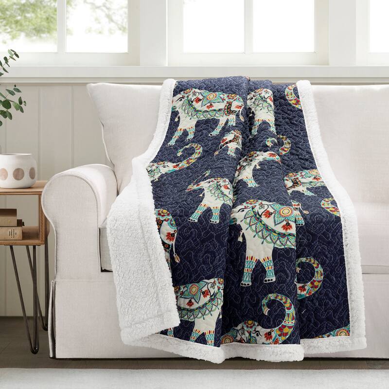 Lush Decor Hati Elephants Sherpa Throw