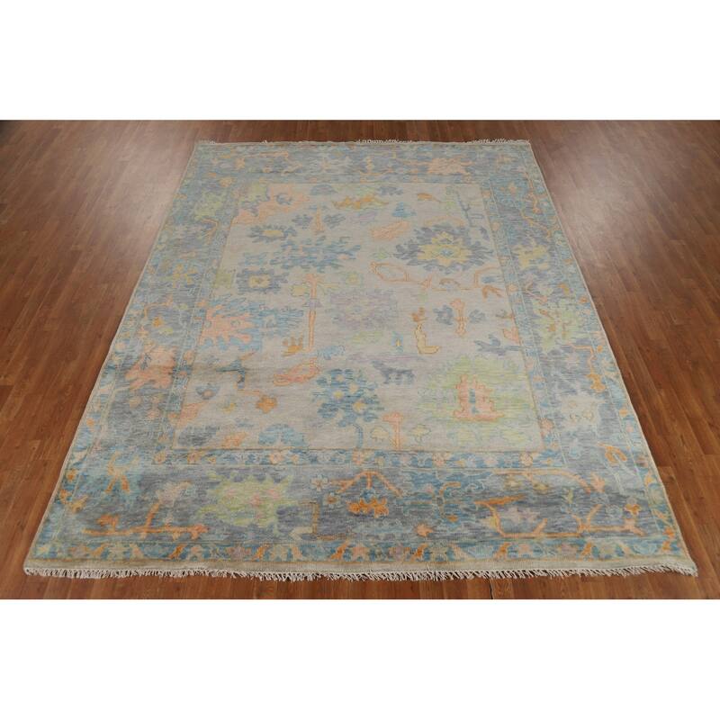 Oushak Indian Area Rug Handmade Transitional Grey Wool Carpet - 8'0"x 9'11"