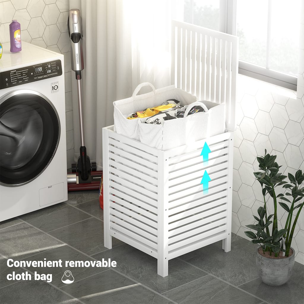 Bamboo 2-Section Laundry Hamper, 120L Large Laundry Basket with Lid and Removable Liner Bag